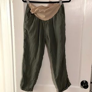 Maternity pants. Linen, Olive green. Large. A Pea in the Pod.